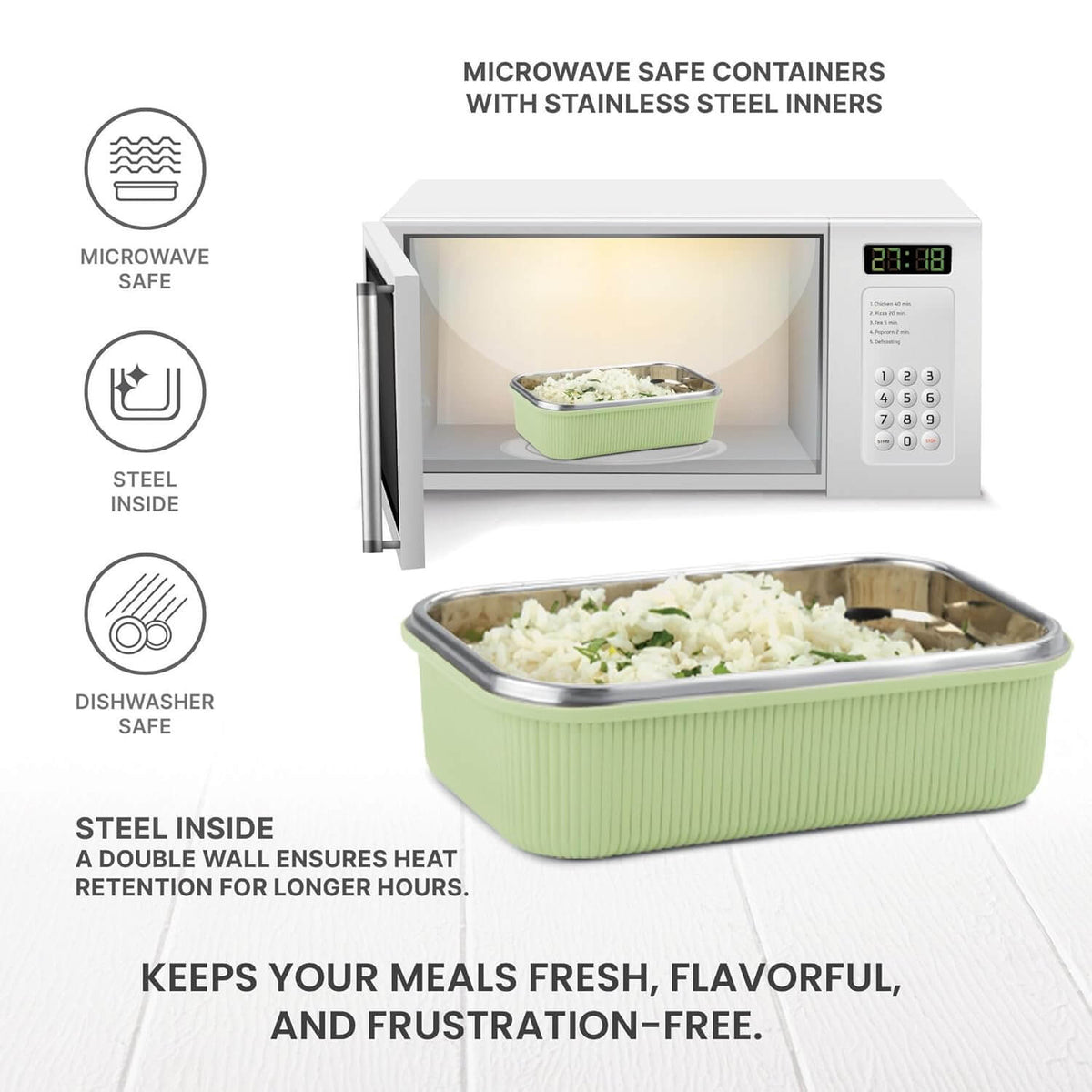 MILTON Cool Touch Epic 800 Microwave Safe Stainless Steel Tiffin Set of 2 (780ml+180ml) BPA Free