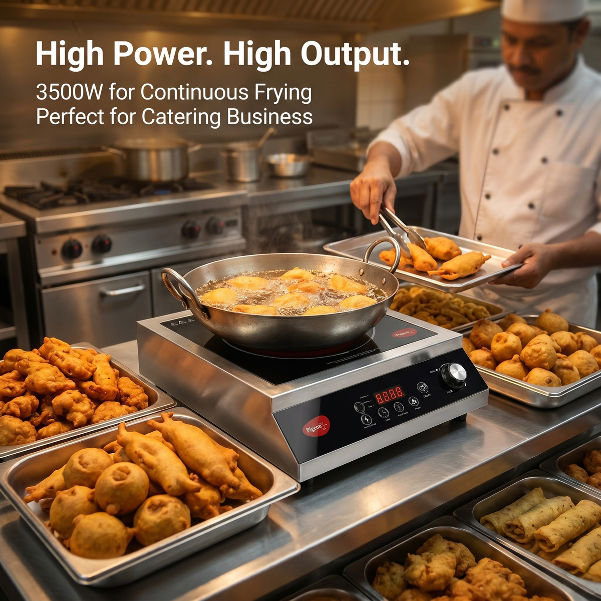 Pigeon Egnite stainless steel commercial cooktop with rotary knob and LED display