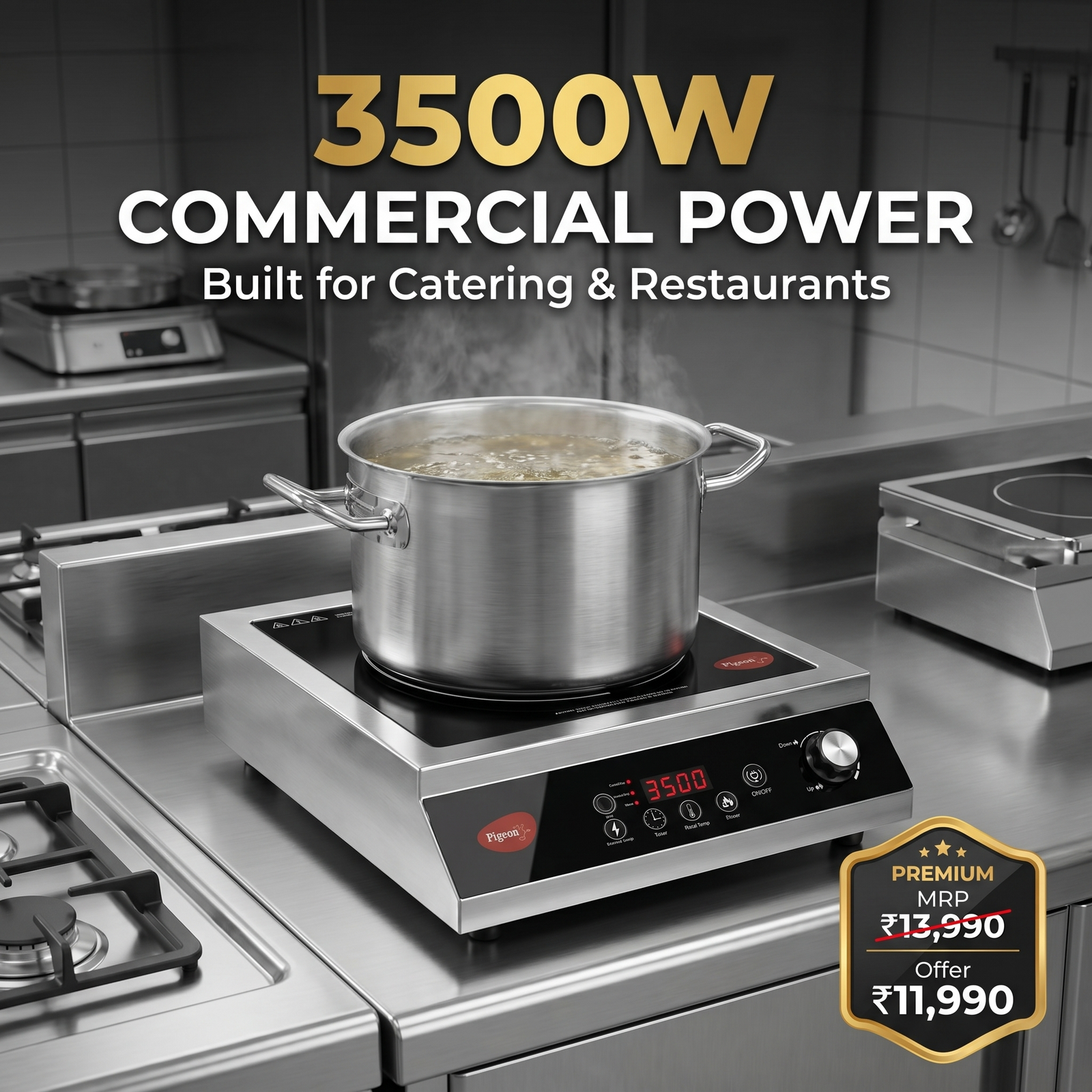 Pigeon Egnite 3500W Heavy Duty Commercial Infrared Cooktop with stainless steel body
