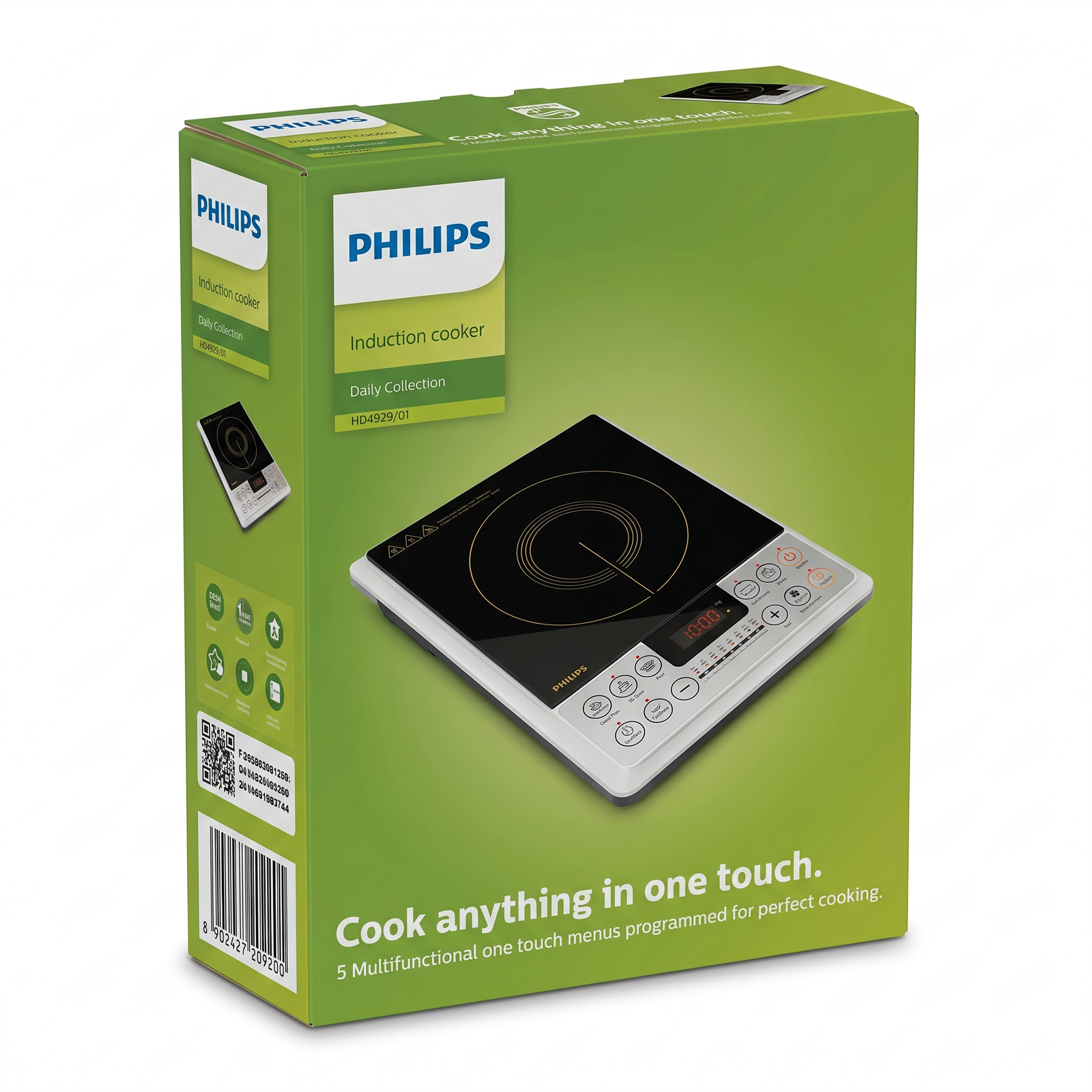 Philips HD4929 01 2100W induction cooktop black with 5 Indian preset menus front view