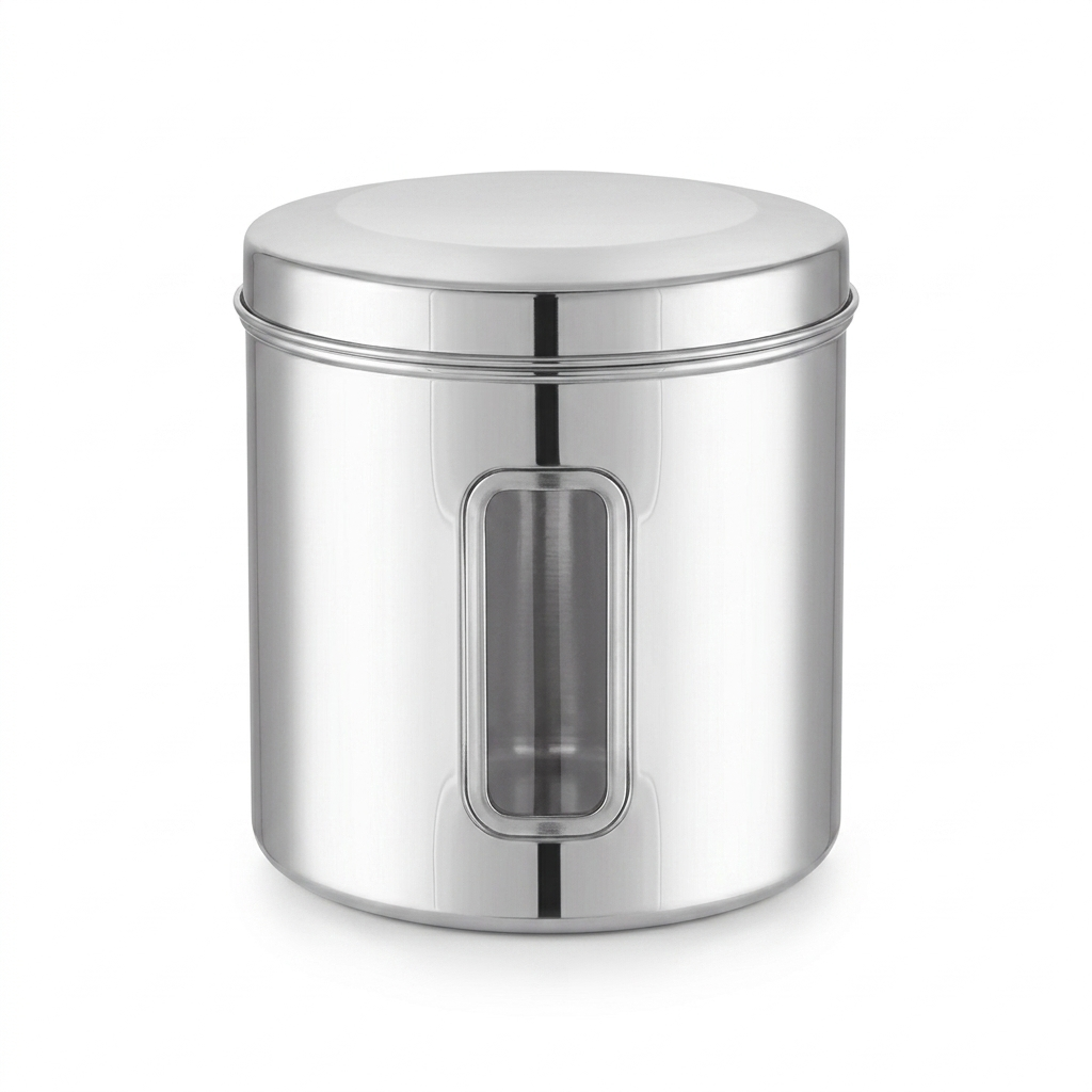 JVL Trendy Window Canister – Stainless Steel Airtight Storage Jar