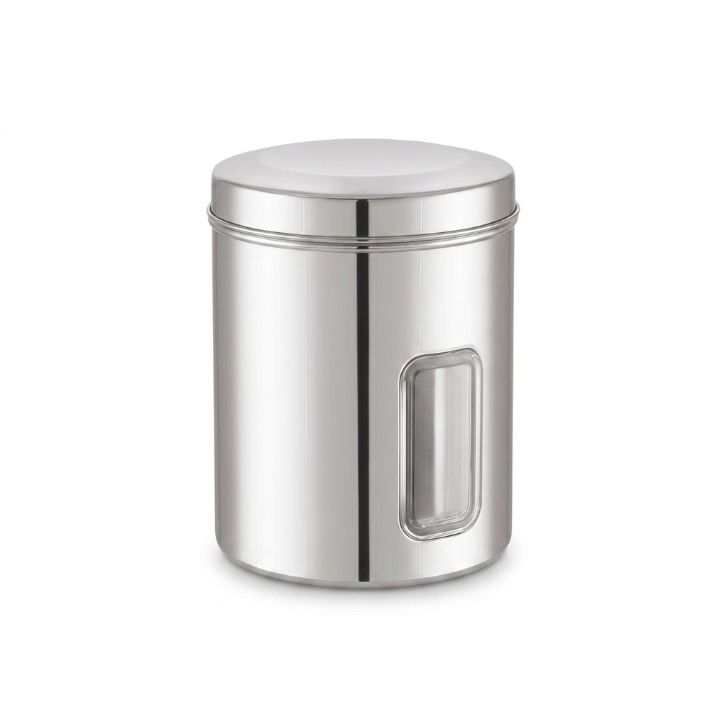 JVL Trendy Window Canister – Stainless Steel Airtight Storage Jar
