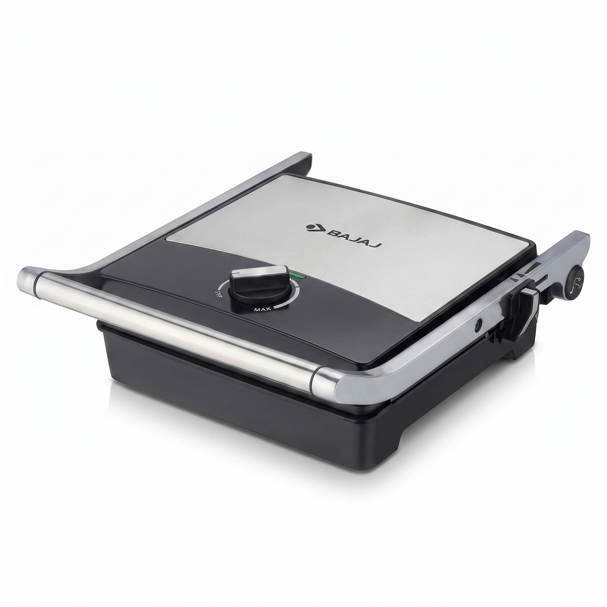 Bajaj 4 Grill Ultra 2000W 4-slice grill sandwich toaster in SS Black on a kitchen counter