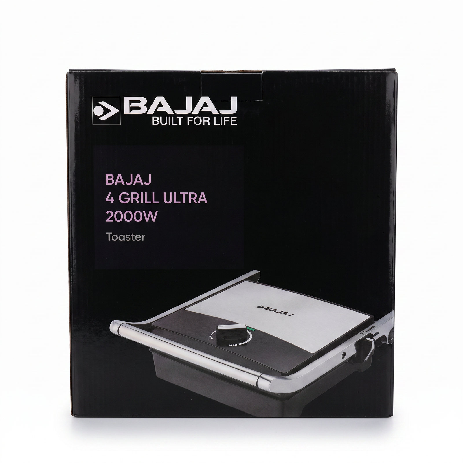 Bajaj 4 Grill Ultra bakelite body with stainless steel trim and front temperature control knob