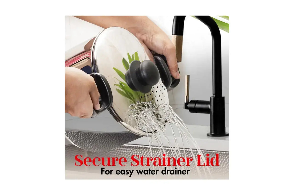 3.5L rice cooking pot showing anti-lock strainer system for easy water drainage