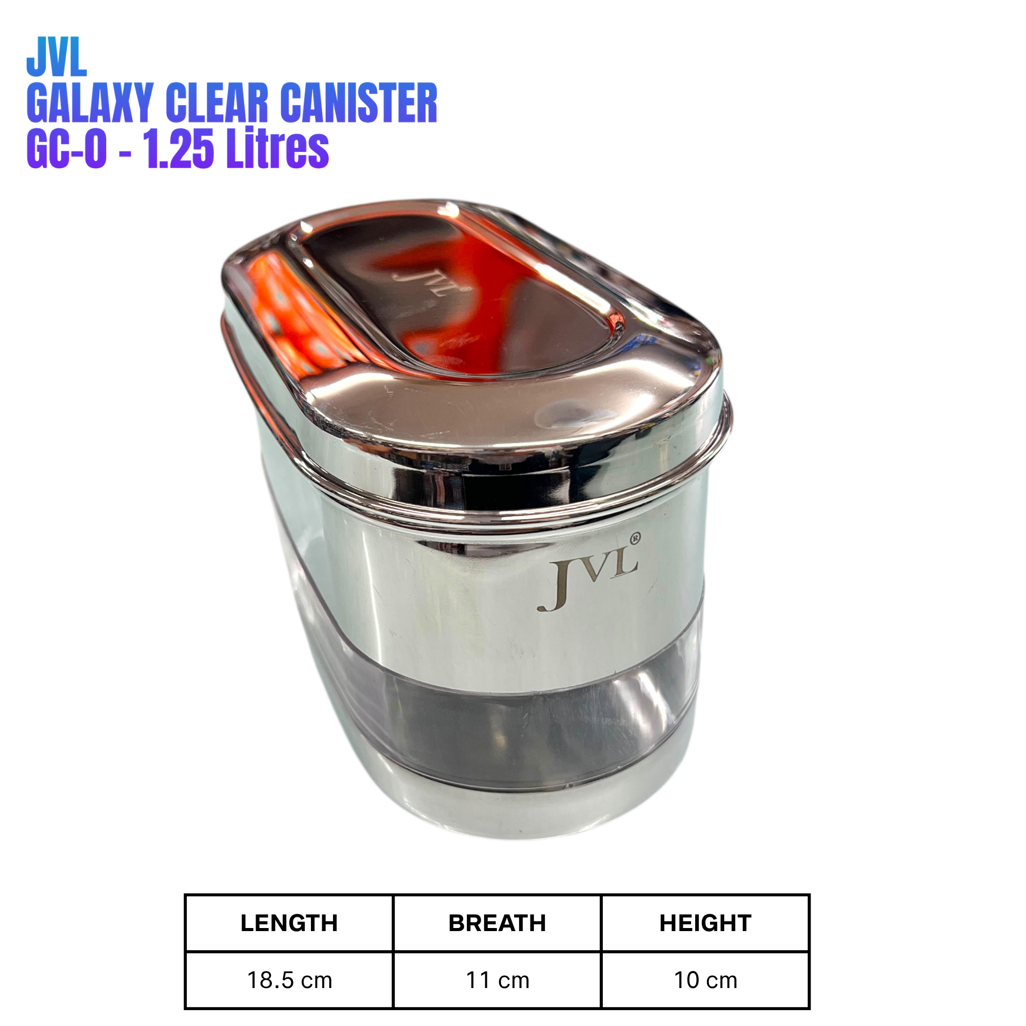 JVL Stainless Steel Capsule Shape Galaxy Clear Canister with Airtight Lid for Dry Storage