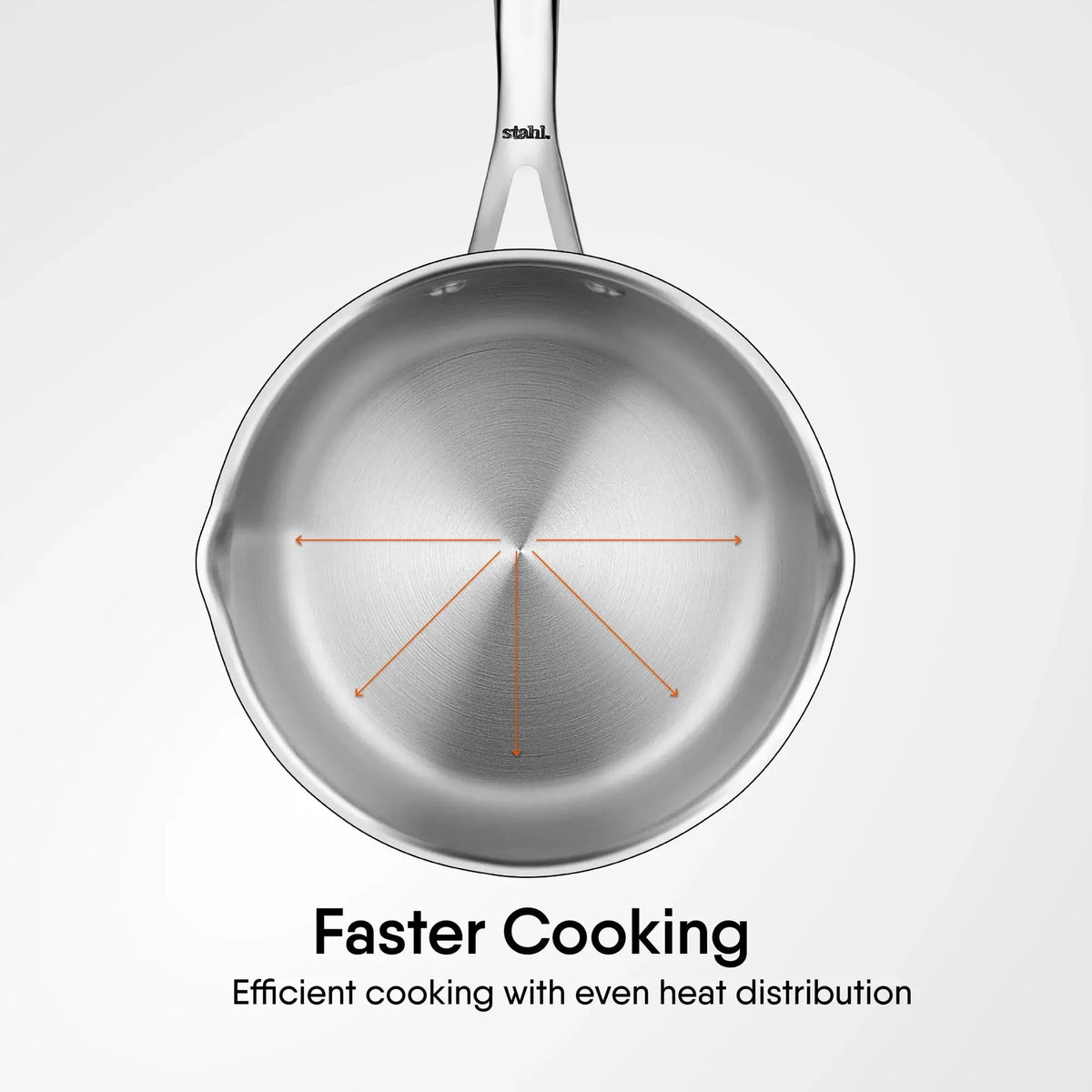 Stahl Artisan Triply Saucepan interior showcasing even heat distribution and efficient cooking features.