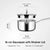 Stahl Artisan 16 cm sauce pan with strainer lid, 1.4L capacity, designed for 2-3 servings, showcasing measurements.