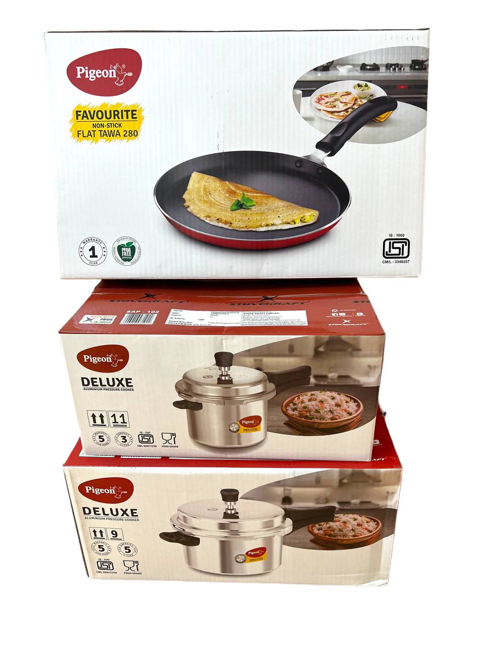 Pigeon The Great 2024 Sale: Aluminium Pressure Cooker 3L + 5L Set with Flat Tawa 280 🌟🎁 - Limited Stock! 🏃‍♂️💨