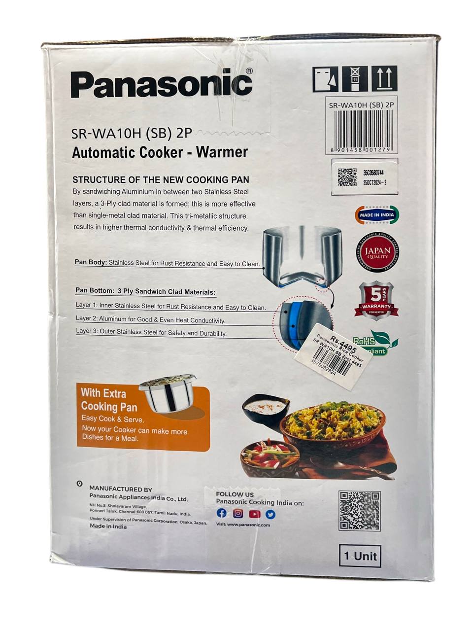 Panasonic SR-WA10H (SB) Automatic Rice Cooker - Sandwich Bottom Stainless Steel Inner Pot