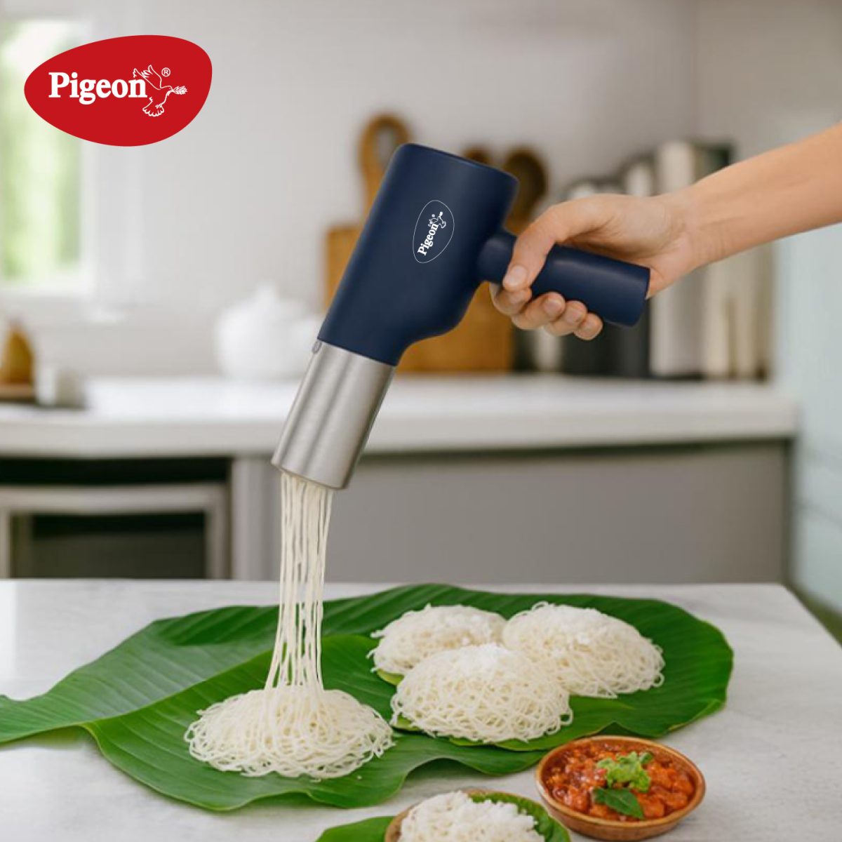 Pigeon cordless noodle maker with 5 different moulds for making homemade pasta and idiyappam