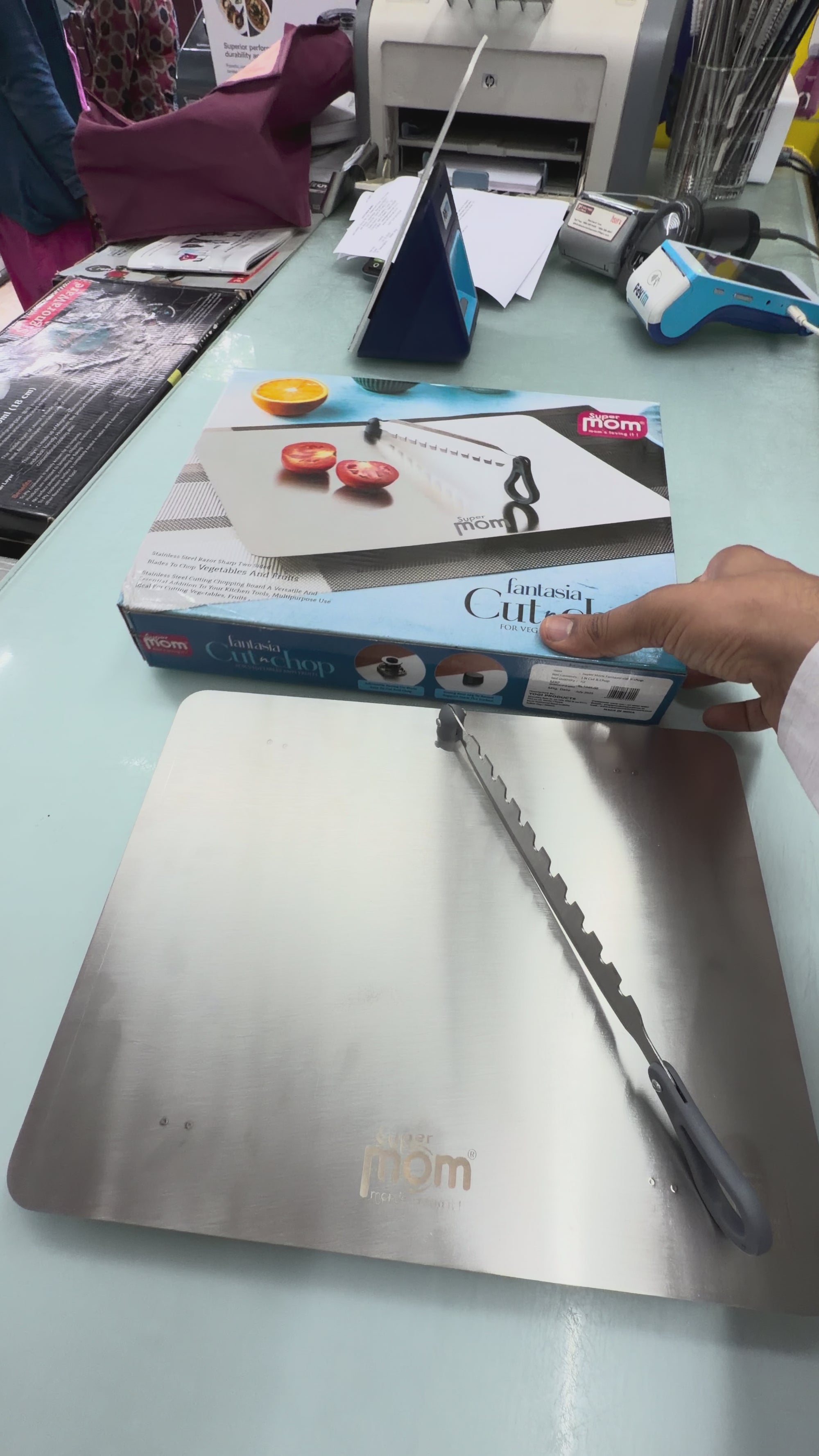 Supermom Stainless Steel cutting board | Vegetable Slicer cut n chop fantasia, 31x24cms