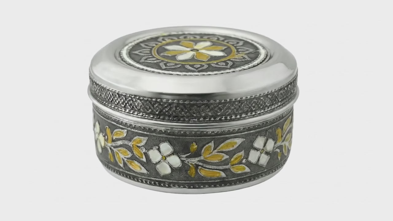 Kitchen Mart Antique Deep Puri Box Steel Traditional Indian Gift