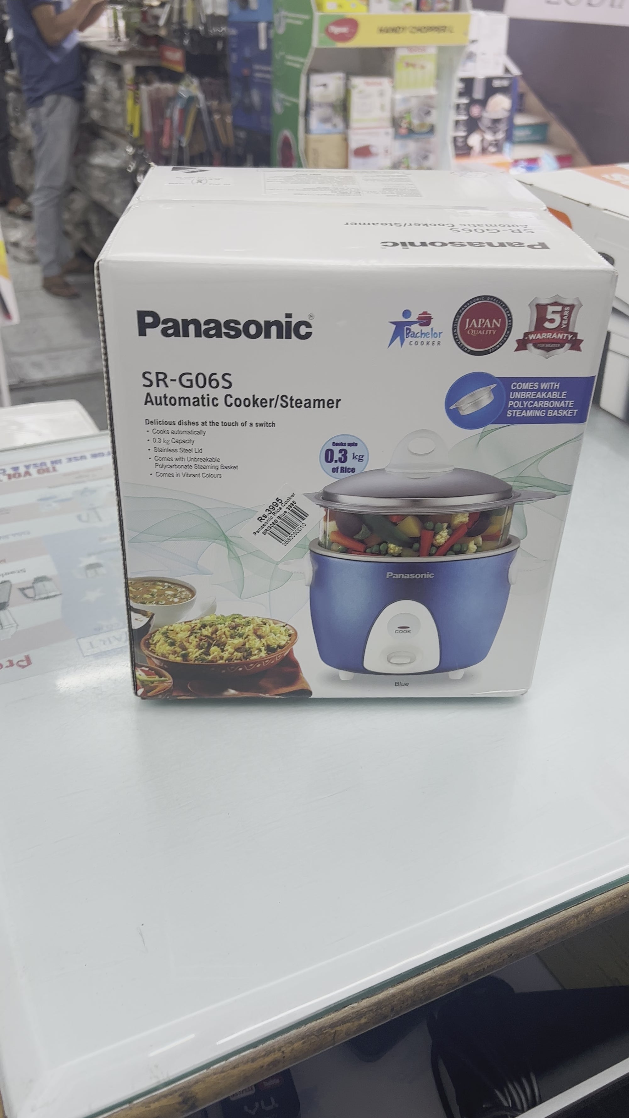 Panasonic Rice Cooker SR-G06S with steaming basket - Blue