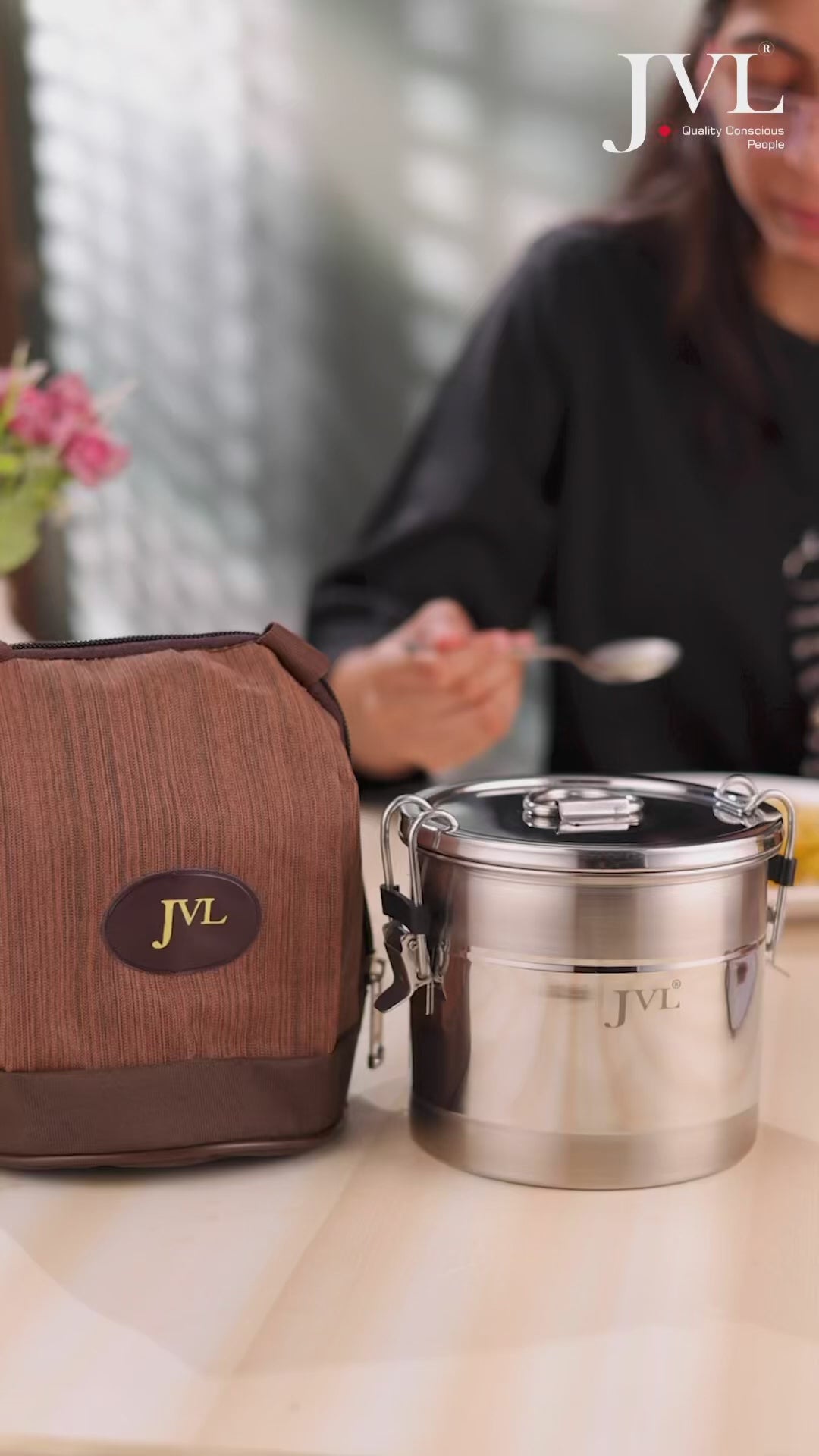 JVL Classicware Stainless Steel Insulated Hot Lunch Jar | Double-Wall | Leak-Proof | Spoon & Carry Bag