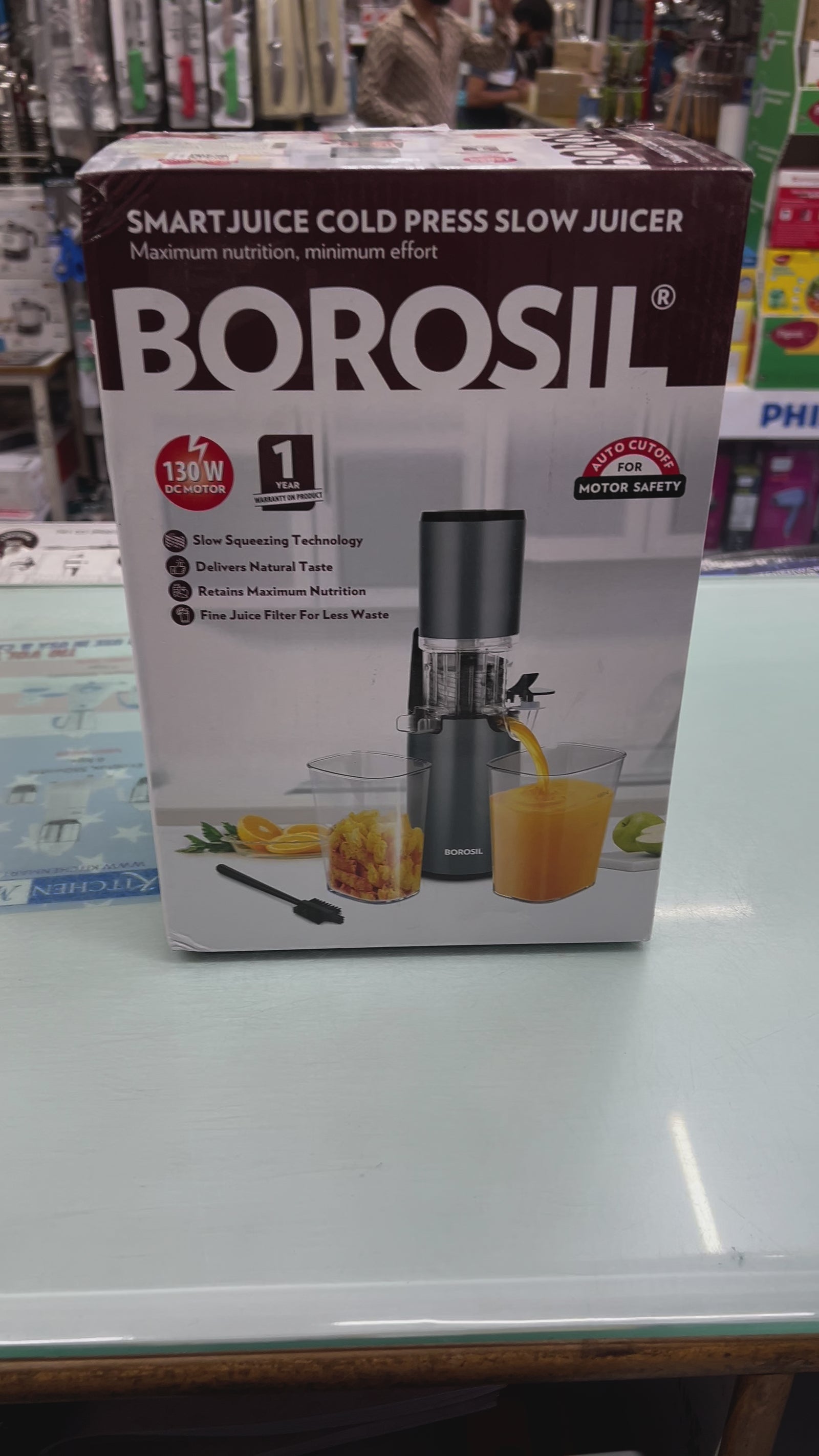 Borosil Smart Juice Cold Press Slow Juicer - 130W DC Motor, 1 Year Warranty