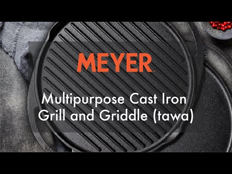 Meyer Pre-Seasoned Cast Iron 2 in 1 Grill and Griddle Pan | Cast Iron Tawa for Dosa | Iron Cookware for Kitchen | Roti Tawa Cast Iron | Cast Iron Grill Pan | Iron Tava Big Size, 30cm, Black