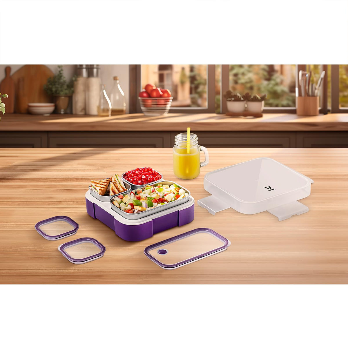 VAYA TYDBYT Stainless Steel Bento Lunch Box with 3 Leakproof Compartments – Perfect for Kids, Office & School