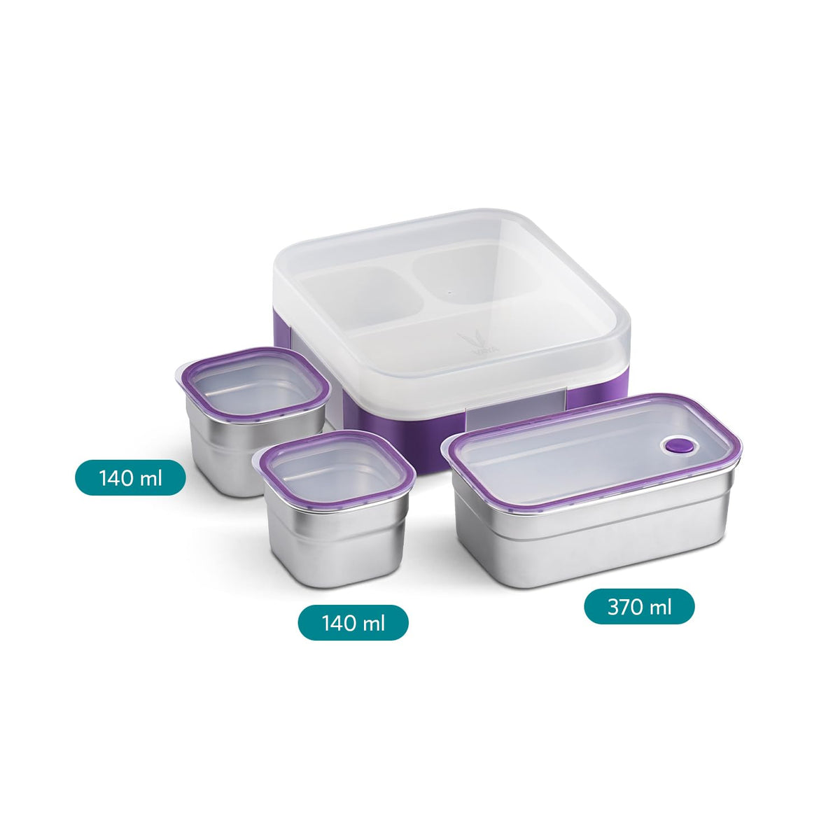 VAYA TYDBYT Stainless Steel Bento Lunch Box with 3 Leakproof Compartments – Perfect for Kids, Office & School