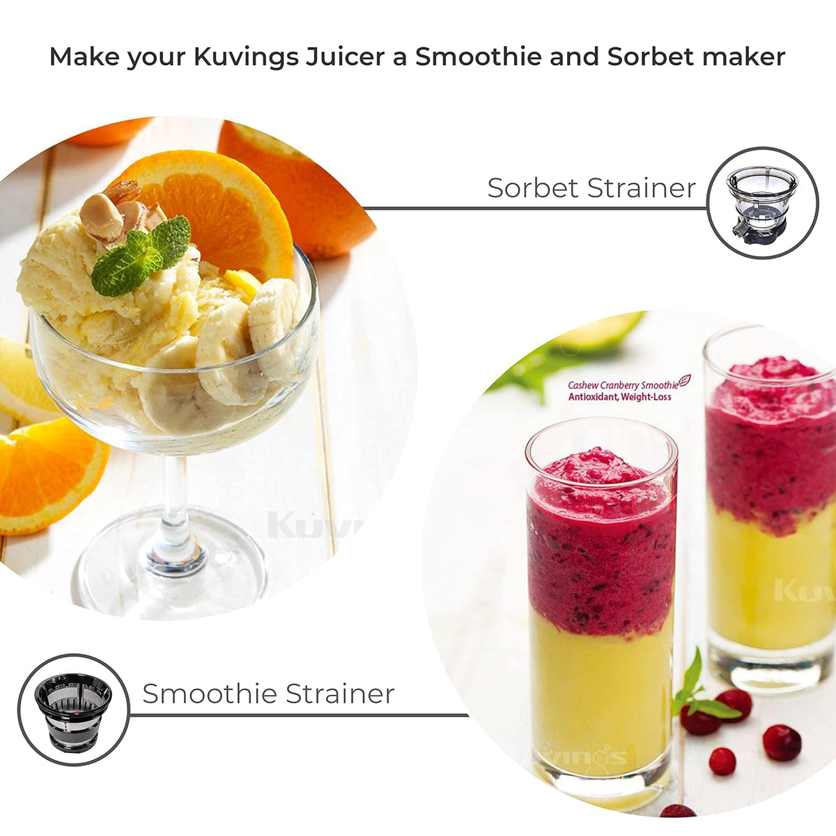 Kuvings B1700 Professional Cold Press Whole Slow Juicer with Smoothie & Sorbet Attachments Included
