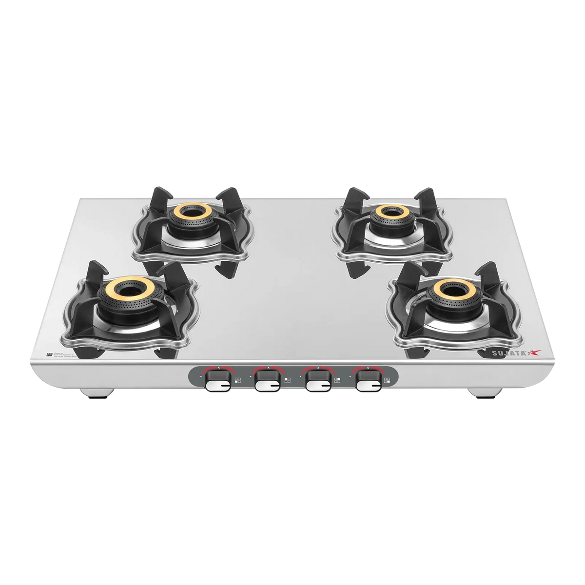 Sujata Sterno 4 Burner Stainless Steel Gas Stove — 2 mm SS Body, SABAF Valve, 9 Year Warranty