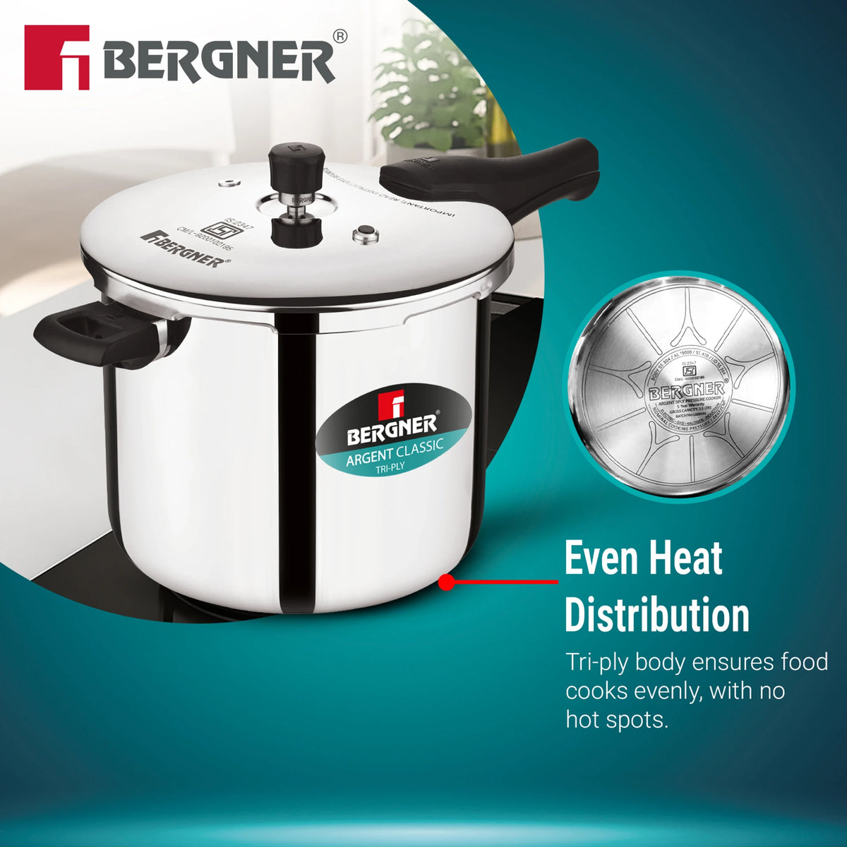Bergner Argent Classic Triply Stainless Steel Pressure Cooker - Premium Quality