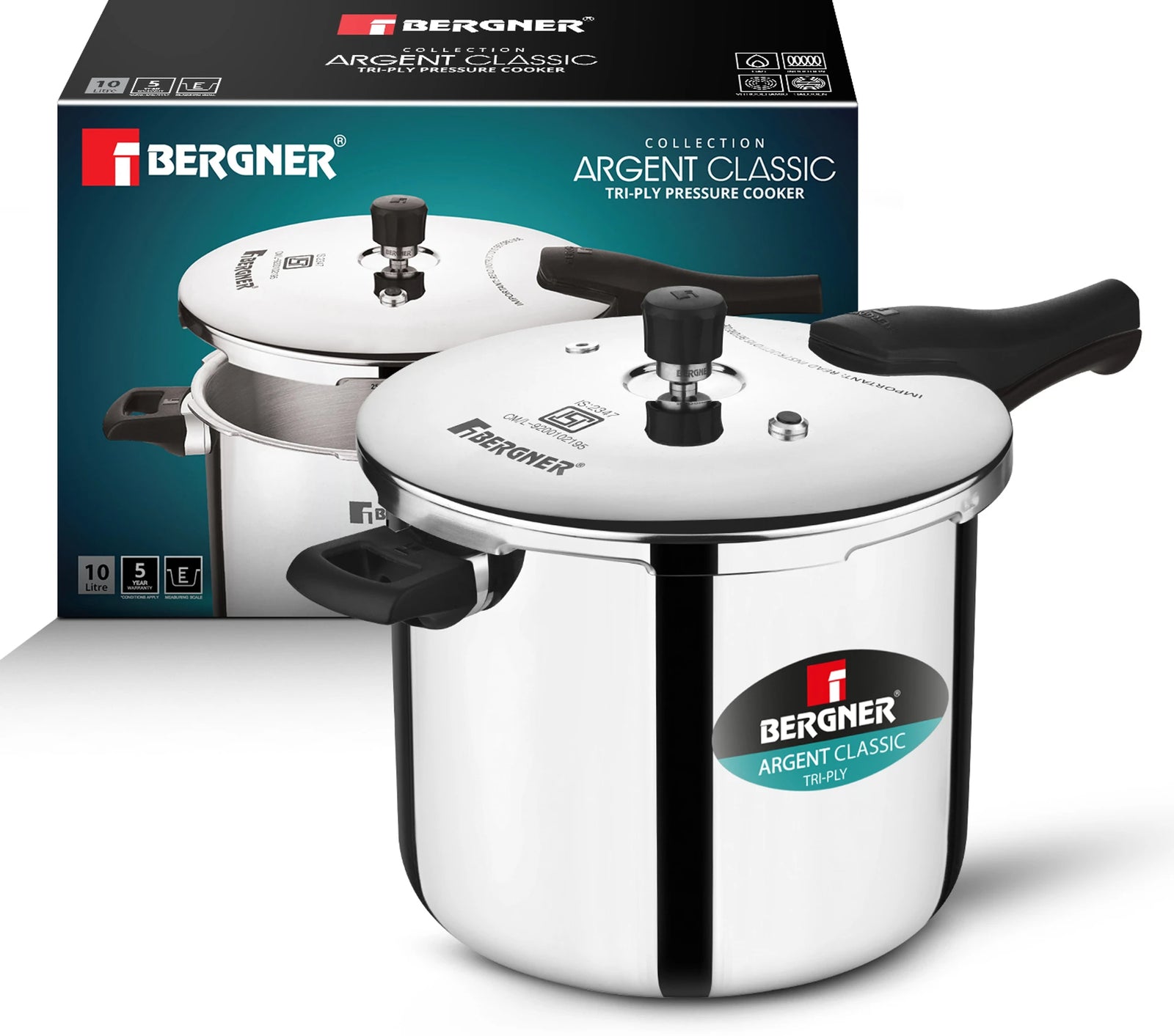 Bergner Argent Classic Triply Stainless Steel Pressure Cooker - Premium Quality