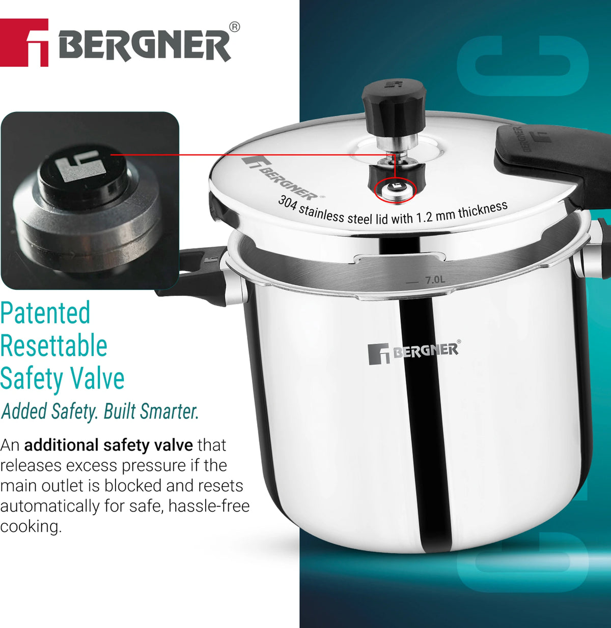Bergner Argent Classic Triply Stainless Steel Pressure Cooker - Premium Quality
