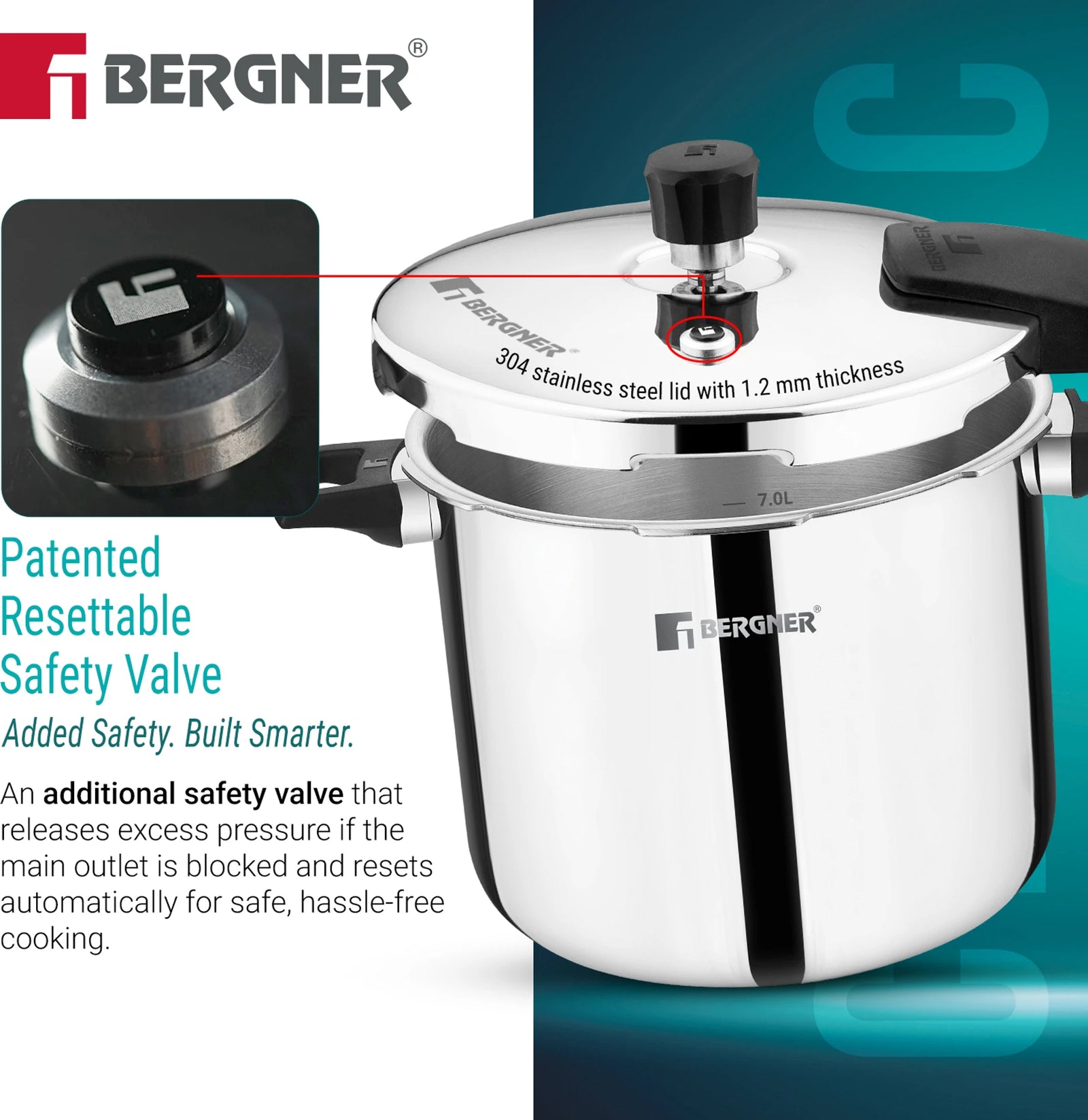 Bergner Argent Classic Triply Stainless Steel Pressure Cooker - Premium Quality