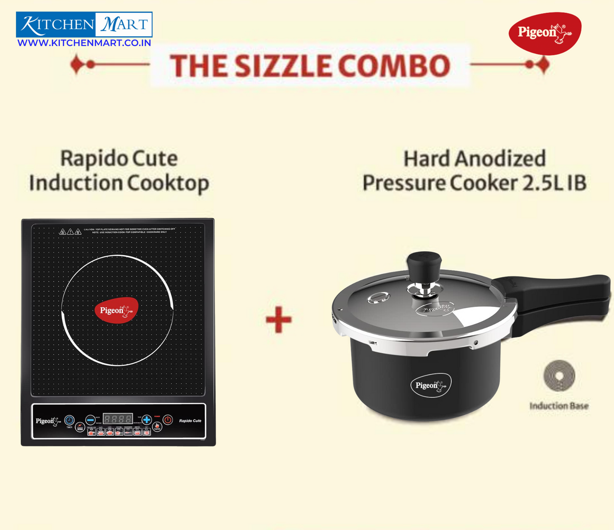 Pigeon Combo Offers 2023 - Pigeon Induction Cooktop Cute with Hard Anodized Pressure cooker 2.5L IB