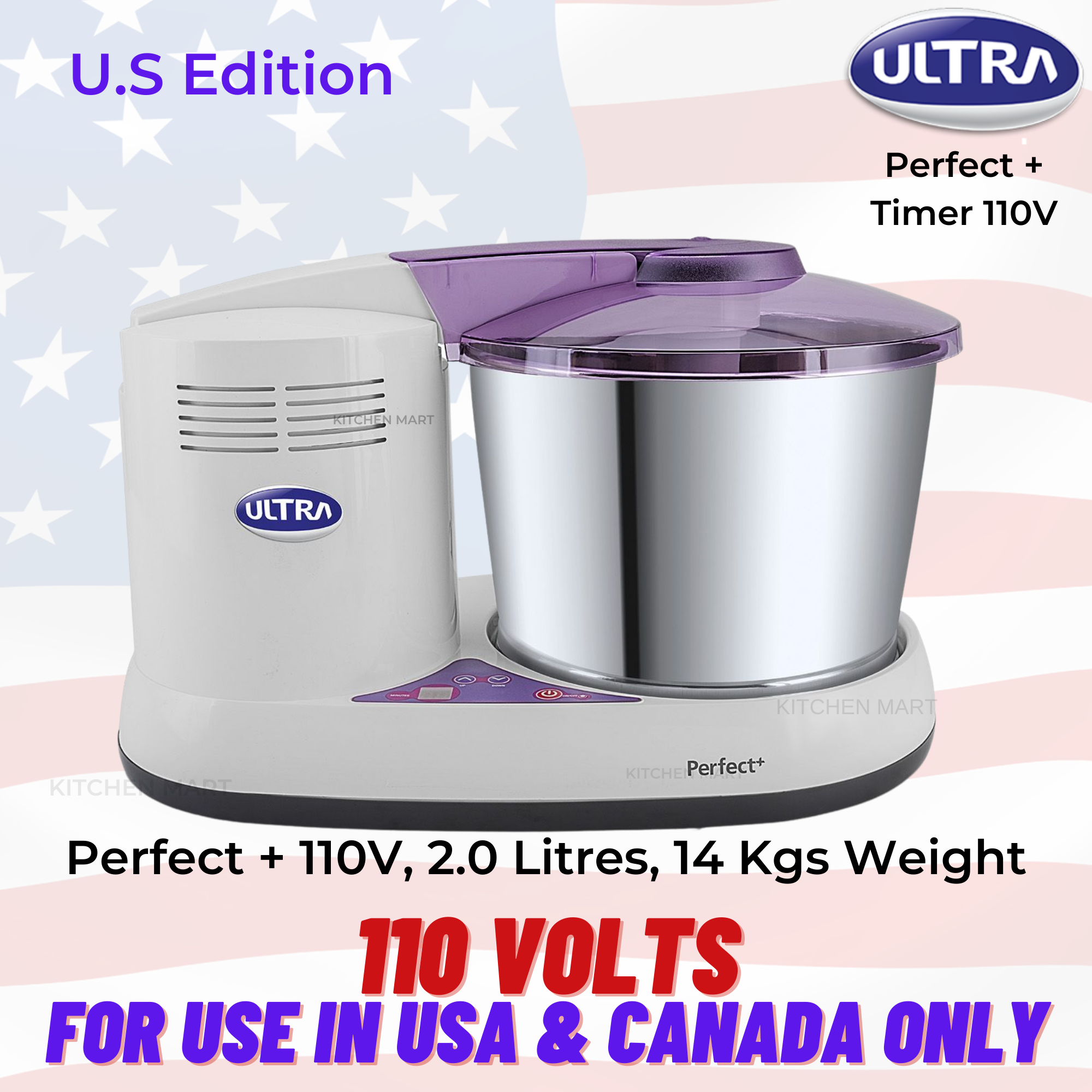 ELGI ULTRA PERFECT Plus with Timer WET GRINDER, 2 LITRES, 110 VOLTS FOR USE IN USA & CANADA ONLY