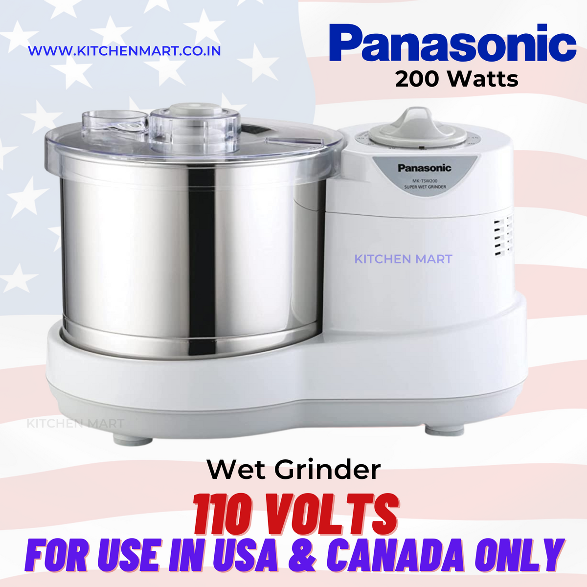 Panasonic Wet Grinder Automatic with Timer MK-TSW200, 2-liters (White) 120volts for use in USA &amp; Canada only