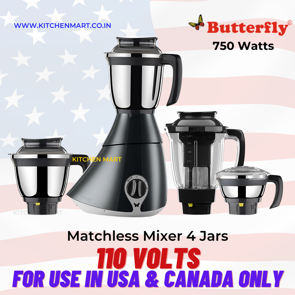 Butterfly Matchless Mixer Grinder 550 watts, 110 votls for use in USA -  KITCHEN MART