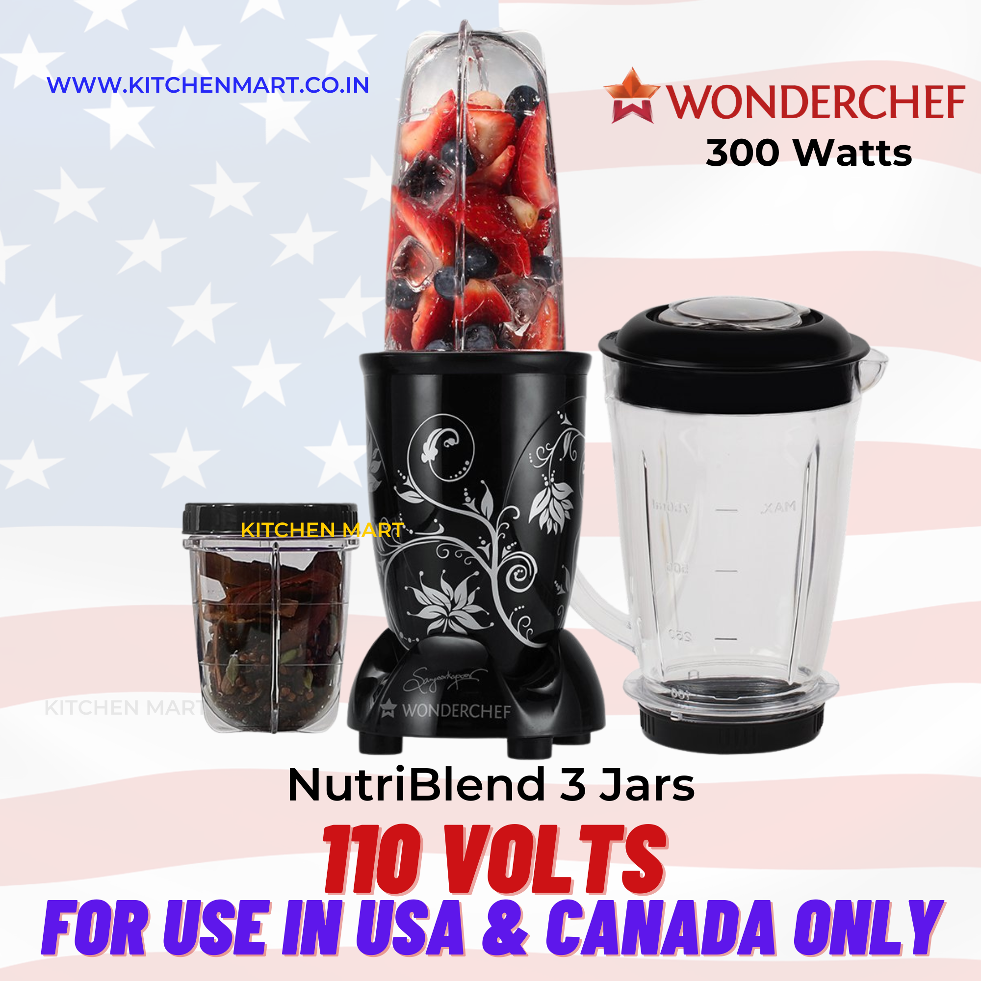 Wonderchef Nutri-blend Mixer, Grinder & Blender 300 Watts (110 Volts for use in USA and Canada only)