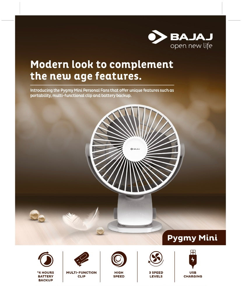 Bajaj Rechargeable Pygmy Mini Personal Fan 110mm