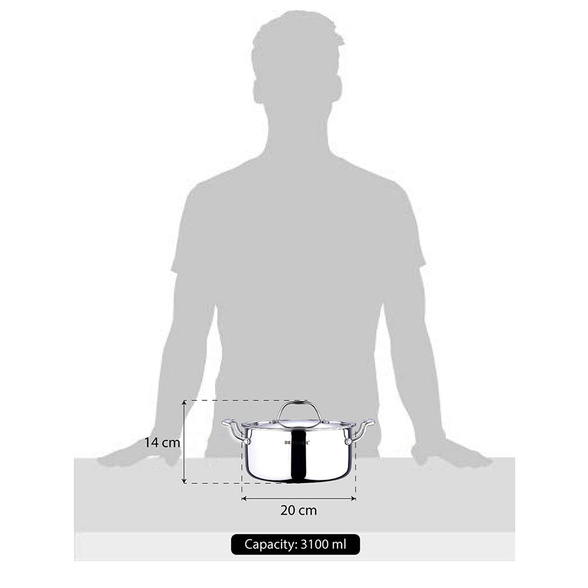 Bergner Argent Triply Stainless Steel Casserole with Lid