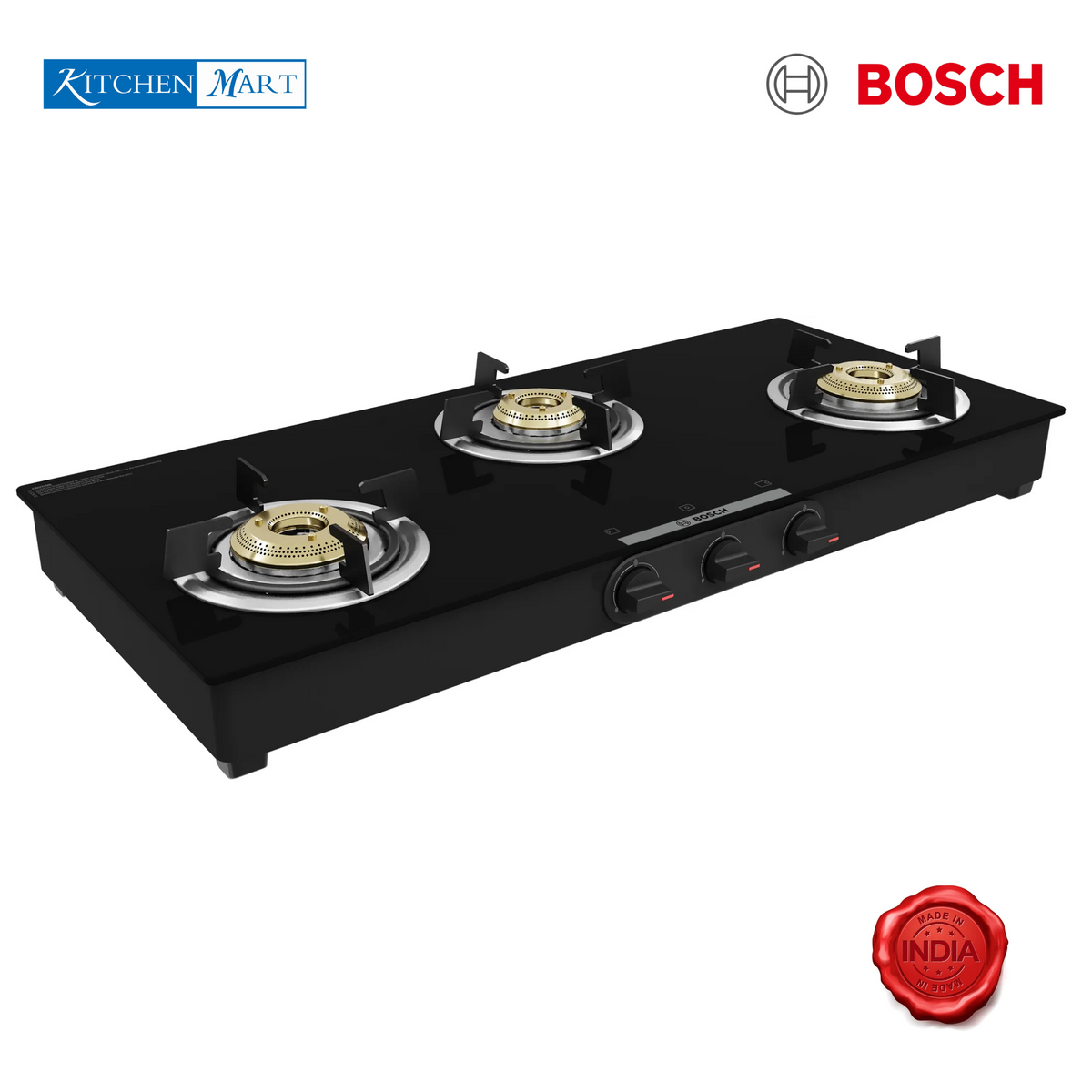 Bosch Glasstop Gas Stove Series 4 Tabletop gas 3 Burner Stove PNW1E6V10I 80cm Black