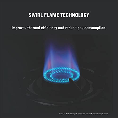Preethi Bluflame Sparkle Power Duo 3 Burner Glass top Gas Stove with Power Burner and Swirl flame technology, saves gas and cooks faster, Manual Ignition, Black