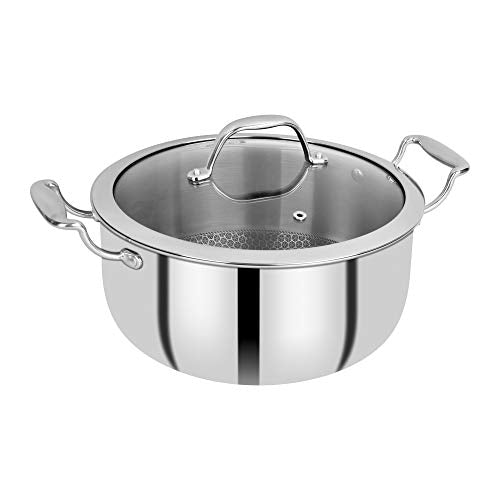 BERGNER Hitech Triply Stainless Steel Non Stick Serving Pan With Glass Lid, 28 cm, 5.7 Litres, Induction Base, Food Safe (PFOA Free)