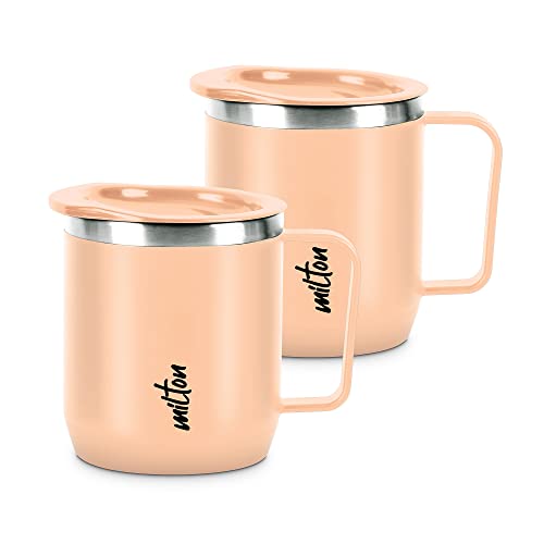 MILTON Star Gift Set, Double Walled Stainless Steel Mug with Lid, Set of 2, 285 ml Each, Peach