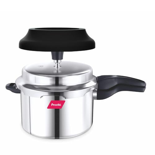 Preethi Stainless Steel Outer Lid 5 Litre Pressure Cooker with Spill Splash Shield For Zero Spill and Zero Splash (Induction Base)