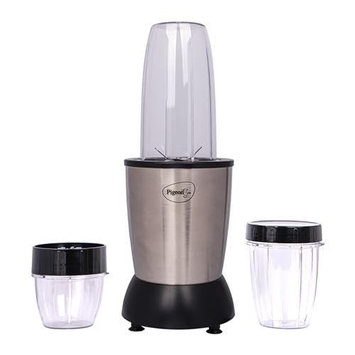 Pigeon by Stovekraft 900 Watts Nutri Mixer with 3 Food Grade Jars || Smoothie/Juicer Jar 0.8 Litre|| Multipurpose Jar 0.5 Litre|| Dry Grinding Jar 0.2 Litre (Additional Sipper Cap Attachment), Silver