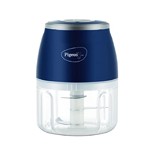 Pigeon Zoom Rechargeable Electric Chopper 250 ml, Portable with 3 Stainless Steel Blades for Effortlessly Chopping Vegetables and Fruits - Blue
