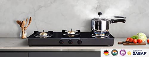 Bosch Glasstop gas stove hob 80 cm 3 Burner (PNW1E6W10I),Manual Ignition,Safety, Reliability, High Efficiency,Life Warranty* on Glass