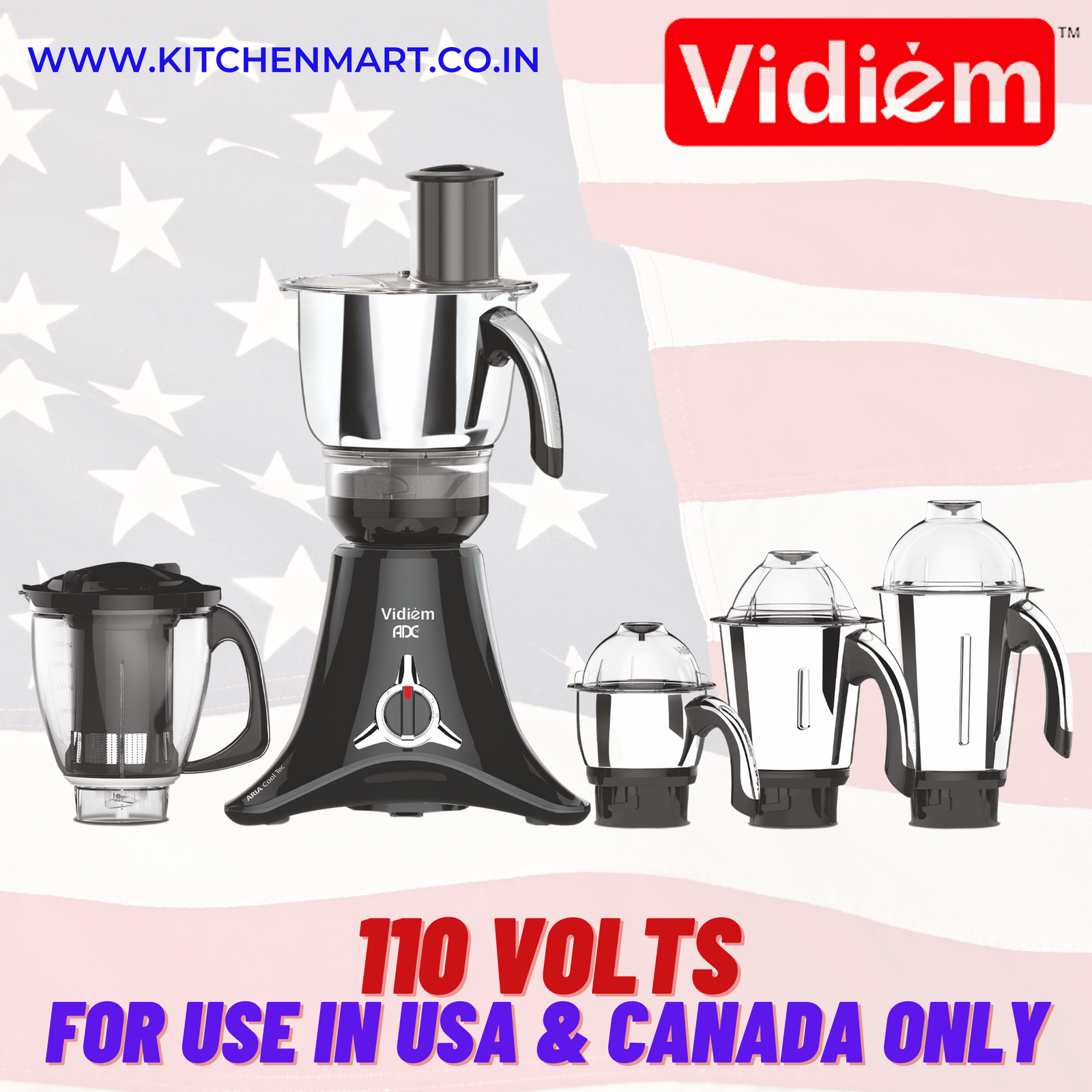 VIDIEM VSTAR ADC 550 WATT MIXER GRINDER - 110V WITH 5 JARS
