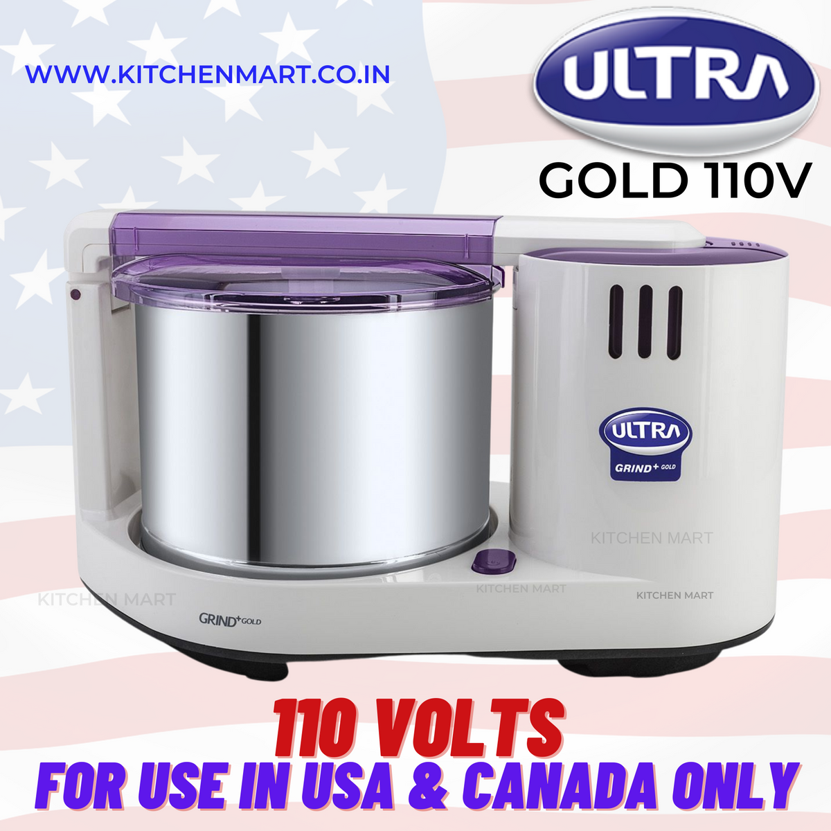 Elgi Ultra Grind Plus Gold 2-Litre Table Top Wet Grinder 110volts (For use in USA and Canada only) Seller Converted Model