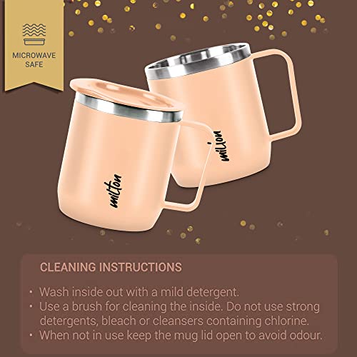 MILTON Star Gift Set, Double Walled Stainless Steel Mug with Lid, Set of 2, 285 ml Each, Peach