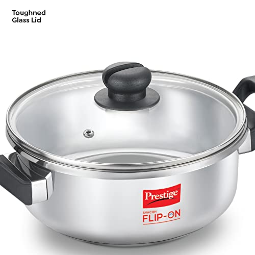 Prestige Svachh FLIP-ON Mini SS Pressure Cooker 18 cm-2 L with Glass Lid
