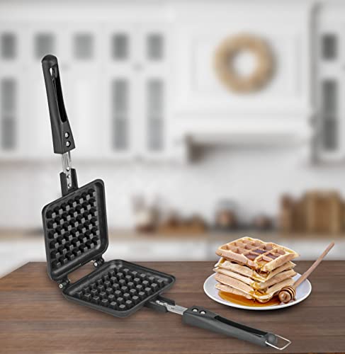Anjali Aluminium Non stick Waffle Maker/Toaster Mould for Gas Burner Stove, Kitchen Tool, Use for Home, Restaurant - Black
