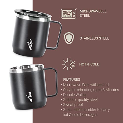 MILTON Star Gift Set, Double Walled Stainless Steel Mug with Lid, Set of 2, 285 ml Each, Black
